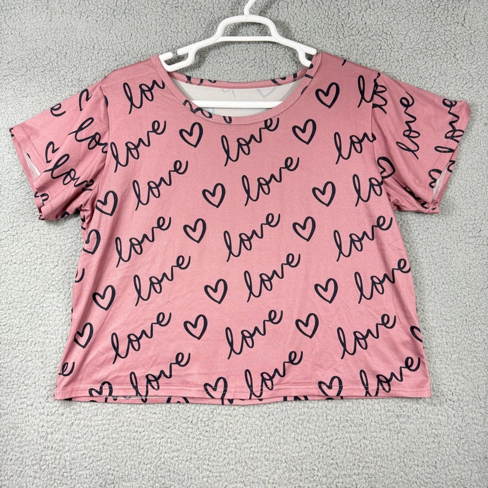 Women’s Pink 'Love' Short‎ Sleeve Pajama Top